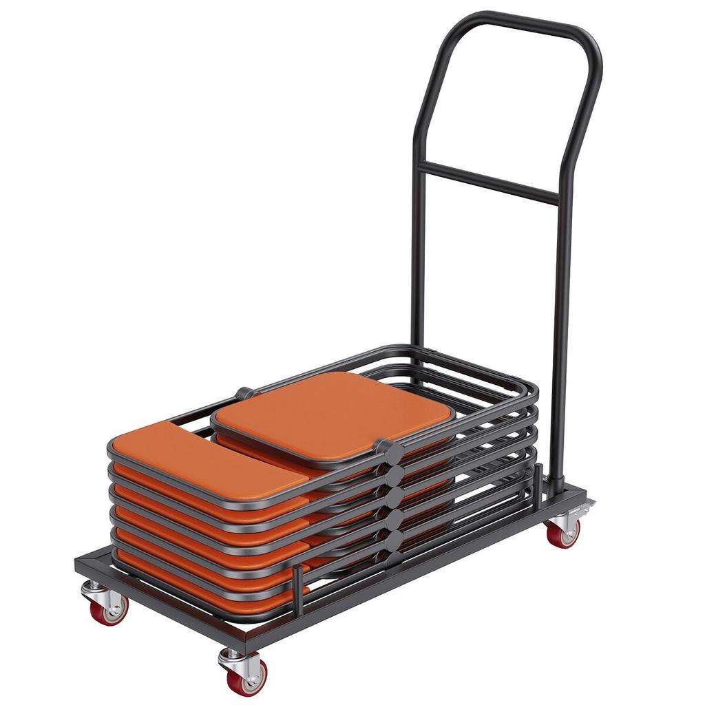 Folding Chair Dolly, Iron Commercial Cart with 12 Chairs Capacity, Folding Chairs Rack Trolley with 4 Casters, Storage Transport Dolly for Flat