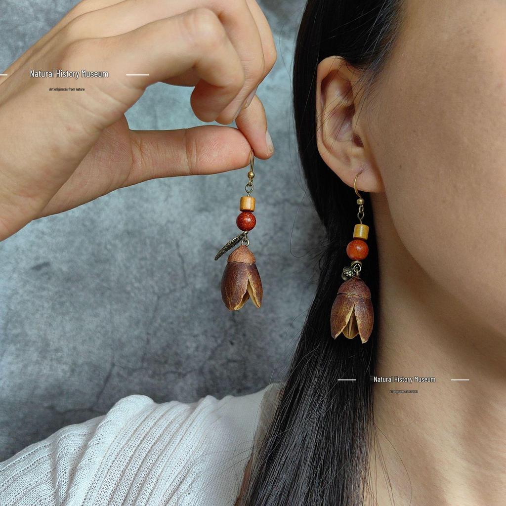 Fruit Earrings - Handmade Natural Dried Fruit Earrings, Retro Chinese Medicine Ethnic Style, for Women.