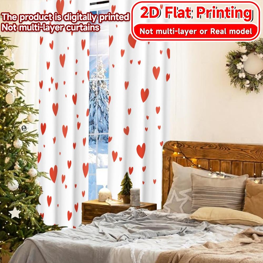 Flat Printing Heart Pattern Popular Curtains Drapes Versatile Polyester All Ldeal Bedroom Curtain Set Of 2 Made Washable Decor Ready