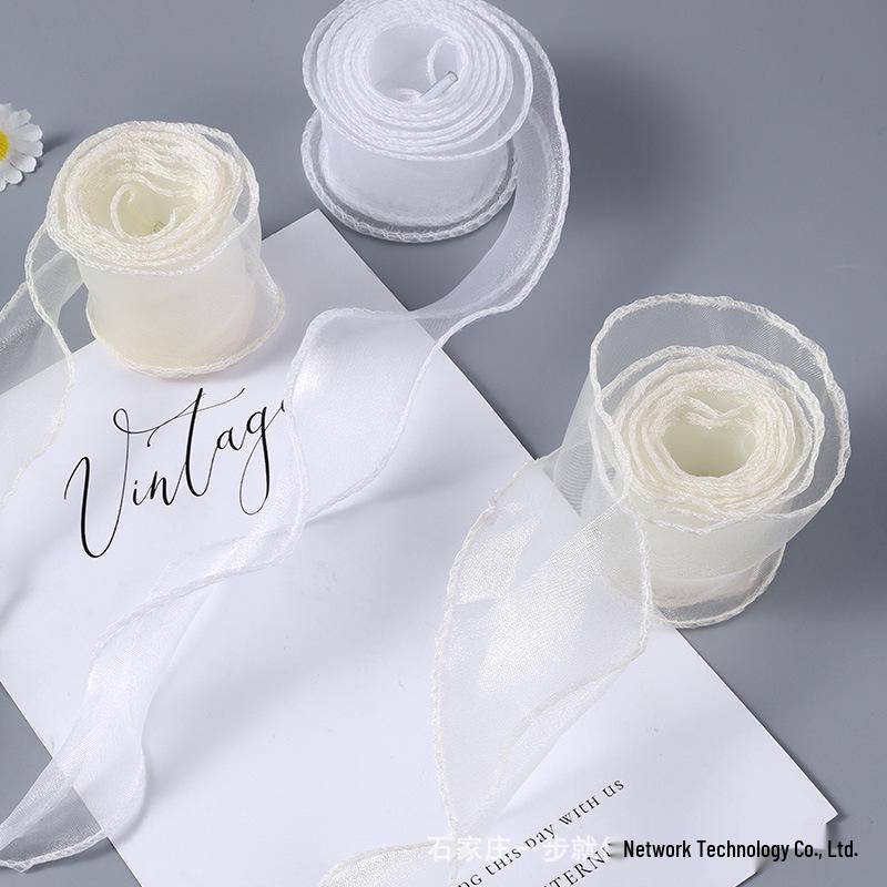 Organza Chiffon Lace Shoelaces with Pearl Buckle - Ballet Style, Off-White, Korean Inspired