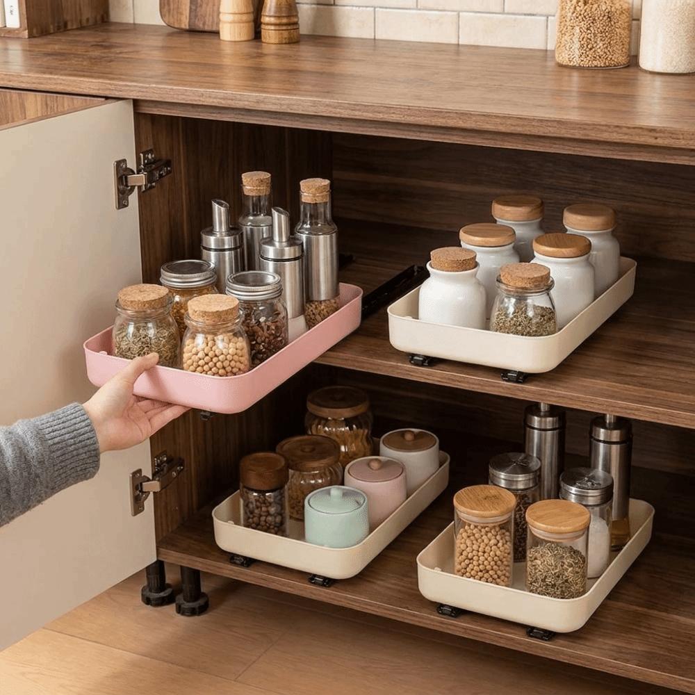 Anti-slip Pull Out Storage Tray Plastic Spice Box Storage Rack Drawer Spice Rack for Living Room