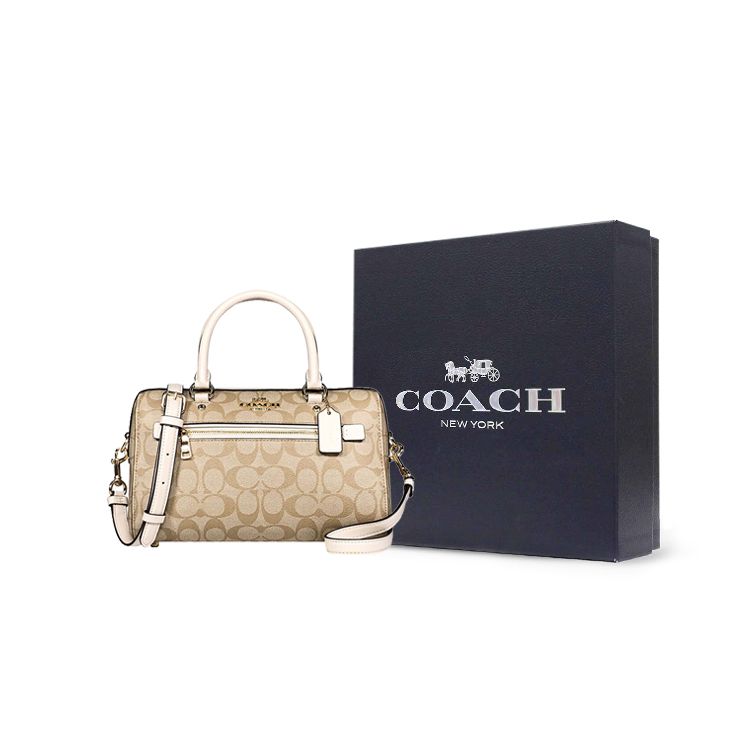 Coach Rowan 27 Logo Zip Closure Boston Bag Women handbags Light-Khaki 83607-IMDQC