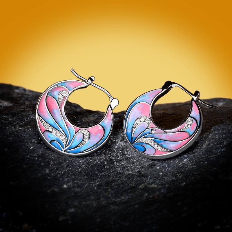 Stream Earrings Women'S 9 Silver Boutique Earrings Enamel Color Women'S Jewelry Stud Earrings