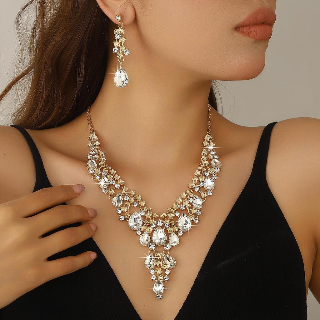Exquisite High-End European & American Bridal Necklace Earring Set - Elegant Wedding Accessories