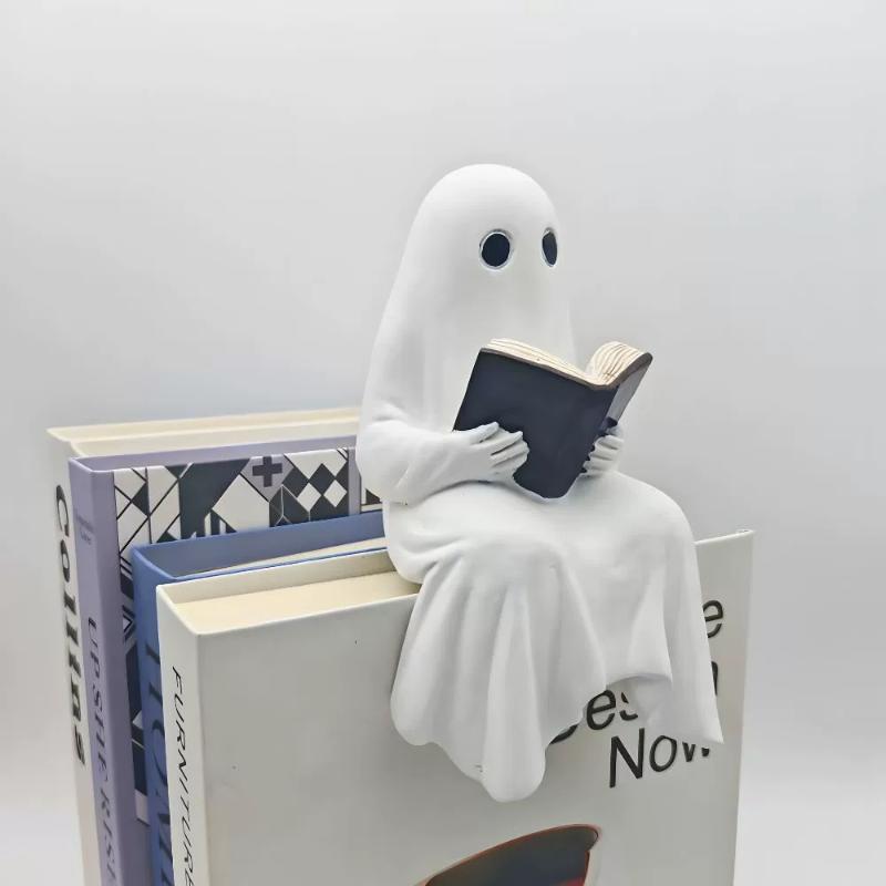 

Funny Ghost Reading Statue Spooky Ghost Figurine Design Sitting Figurine For Desk Decoration Halloween Gifts For Families Friend белый