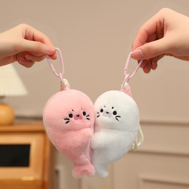 Meeres-Tier Babyrobbe Plüsch Flauschig Paar Schlüsselanhänger Niedlich Magnetische Anziehung Anhänger Kühlschrankmagnet Plüsch Schlüsselanhänger Geschenke