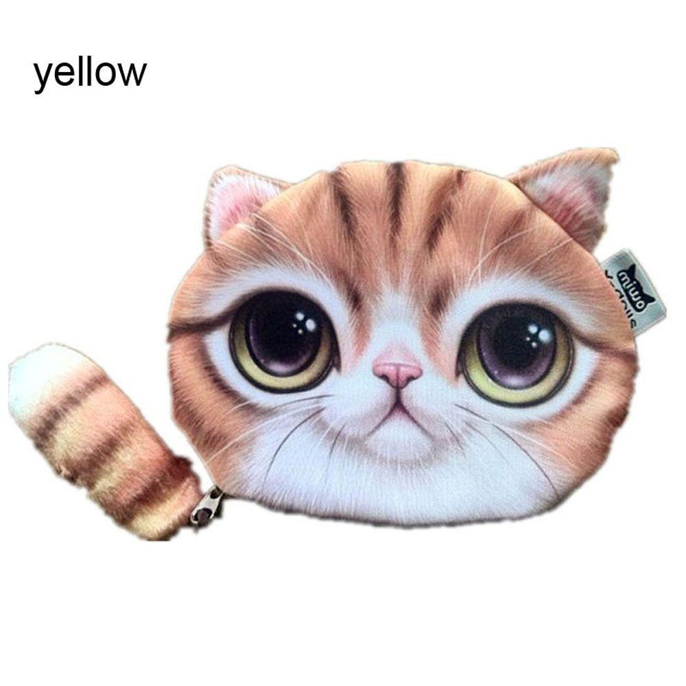 

Fashion Tide Cute Design Coin Change Purse Cat Head Meow Coin Bag with Zipper Big Face Small Tail Cat Cartoon Cat Zero Wallet жёлтый