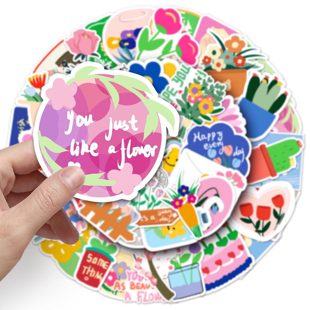 50 Hand-Painted Flower Graffiti Stickers for Phone Cases and Luggage