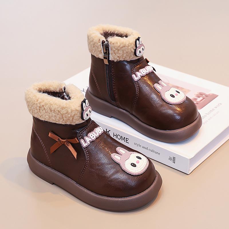 [Kids Cartoon Fleece Lined Ankle Boots Winter Warm Cotton Boots for Girls Toddler Martin Boots with Thick Sole]