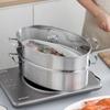 304 Stainless Steel Oval Steamer Pot, 38cm, Large Capacity, Induction Compatible, Multifunctional Steamer Basket for Fish.