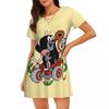 Cartoon Comic Damen Oversized Rundhals Modisches Lockeres Lässiges Sommerkleid mit Kurzen Ärmeln