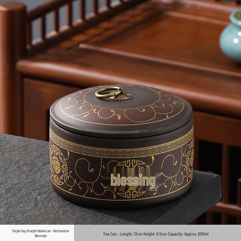 Large Ceramic Tea Storage Canister for Red, Green, Longjing, Biluochun, and Pu'er Tea - Half Jin Capacity