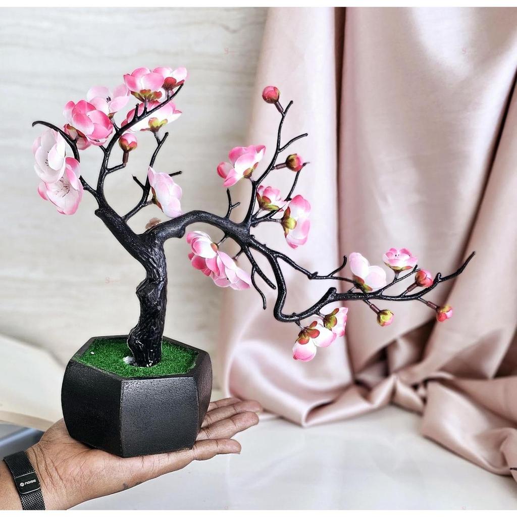 Artificial Cherry Blossom Bonsai Flower with Wooden Pot for Home Decor, Living Room, Center Table, Indoor & Outdoor Decoration,Wedding Decor