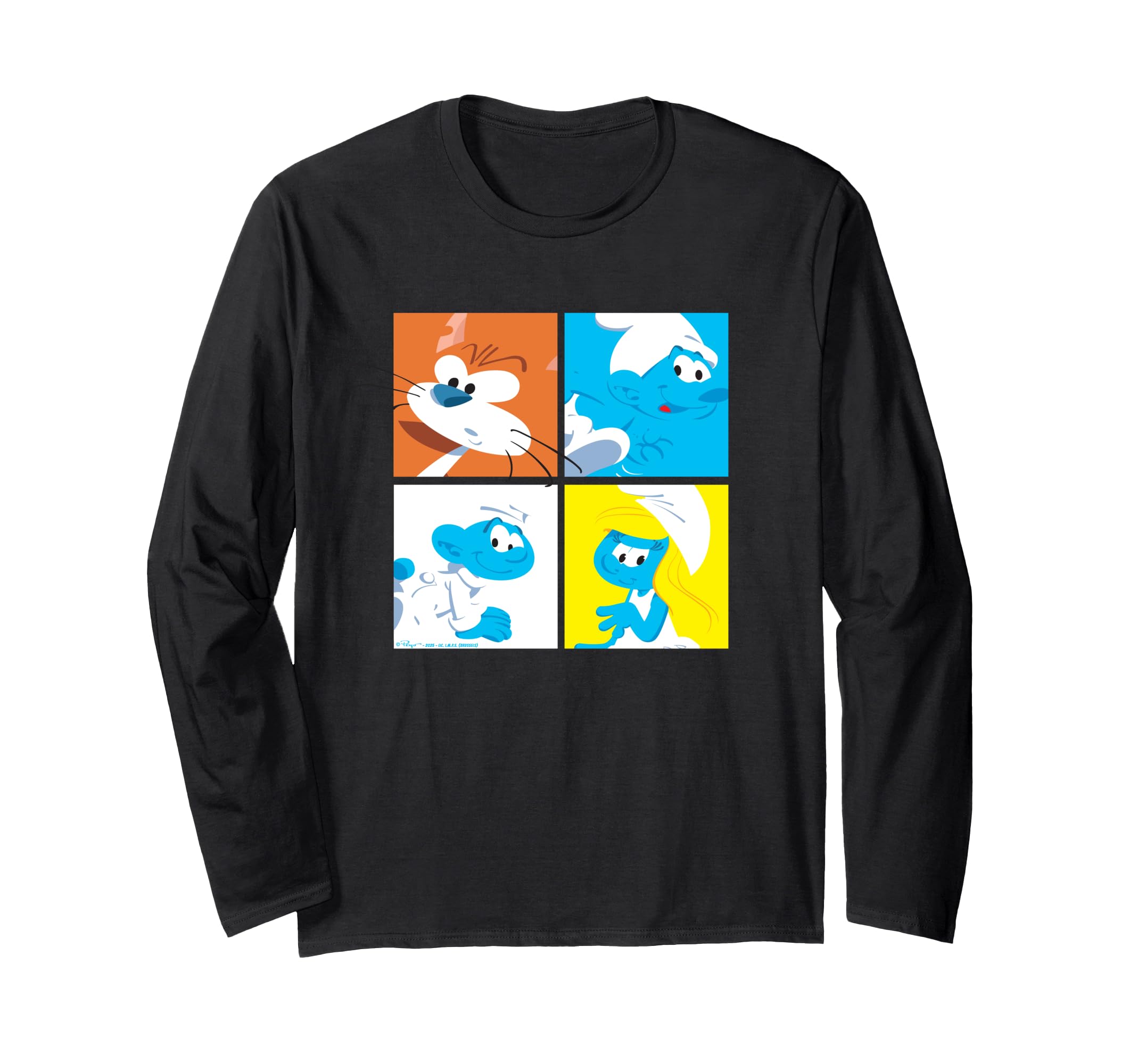 Фильм про Смурфиков Смурфетта Азраэль Цветная Плитка Монтаж Футболка с длинным рукавом