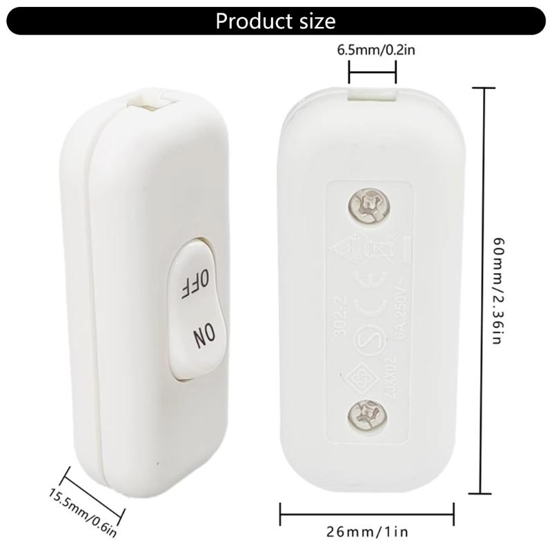 2Pieces Multipurpose Sturdy Lamp Switches 6A 250V Suitable Portable Accessory for All Electric Lighting Products