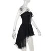 Gothic Goth Dark Lace Patchwork Bandage Strapless Corset Dress Party Gown Fairy Backless Tailed Women