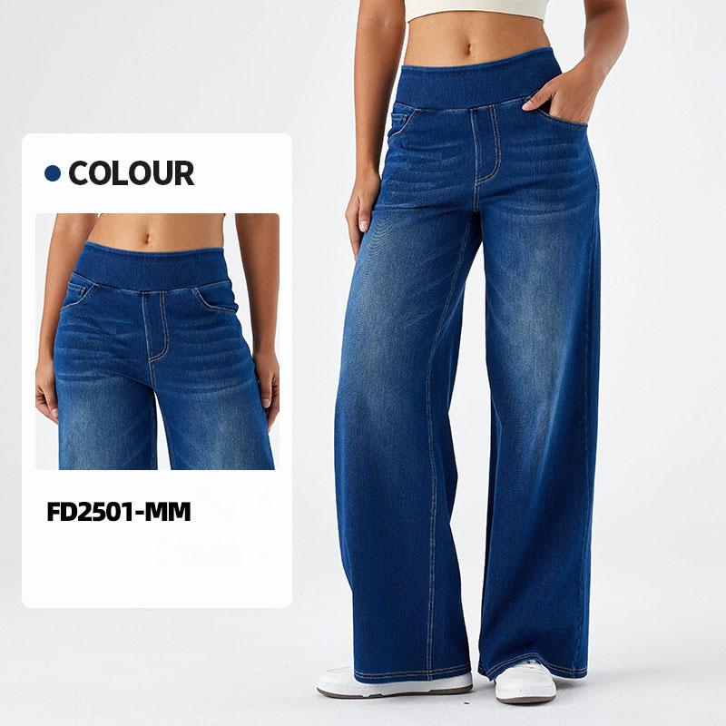 Casual Baggy Jeans Women's Elastic Waistband Wide Leg Jeans Elegant Slim Fit Denim Trousers American Retro Denim Palazzo Pants
