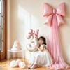 5pcs DIY Bow Birthday Balloon Set, 32inch Milk White Number Balloon, Pink Bow Balloon and Pink Mesh, Birthday Party Decoration