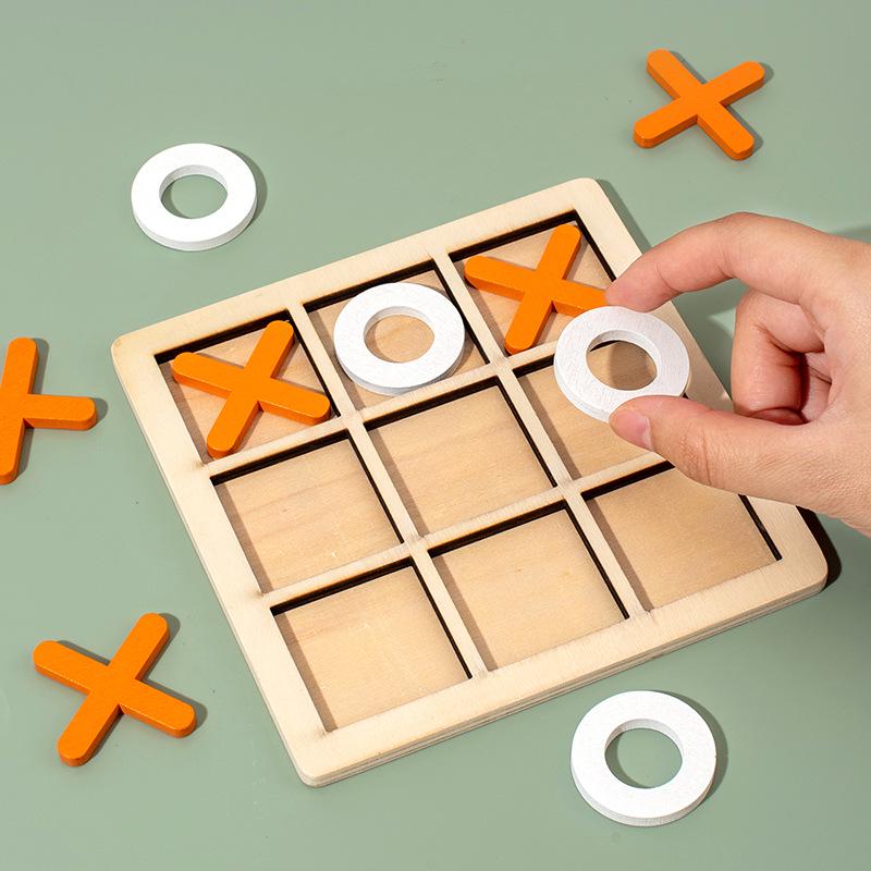 Wooden XO Tic-Tac-Toe: Kids' Educational Logic Training Game for Two Players