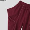 INCERUN Men Elastic Waist  Stitching Casual Long Texture Drop-crotch Pants Trousers