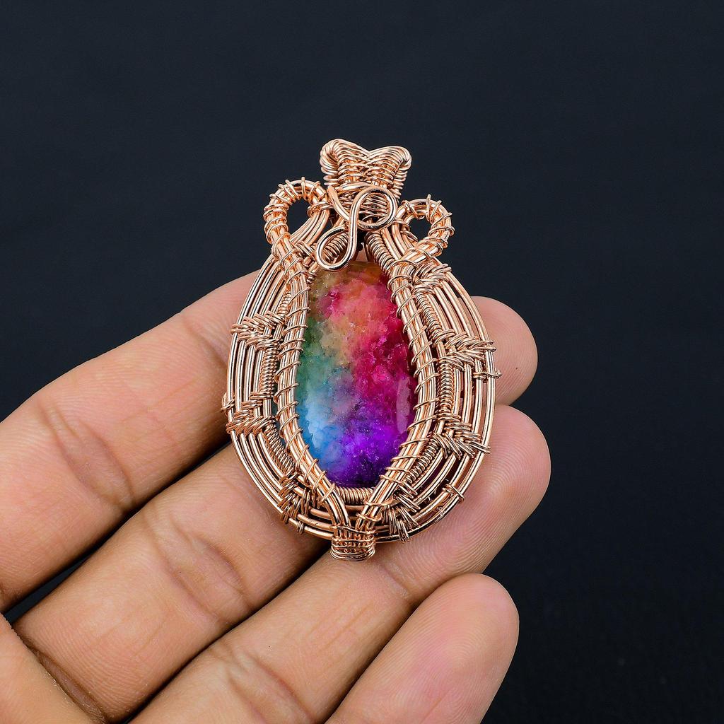 Rainbow Solar Quartz 999 Copper Wire Wrapped Pendant, Handmade Gemstone Pendant Jewelry, Gifts For Wife Brand New Pendant