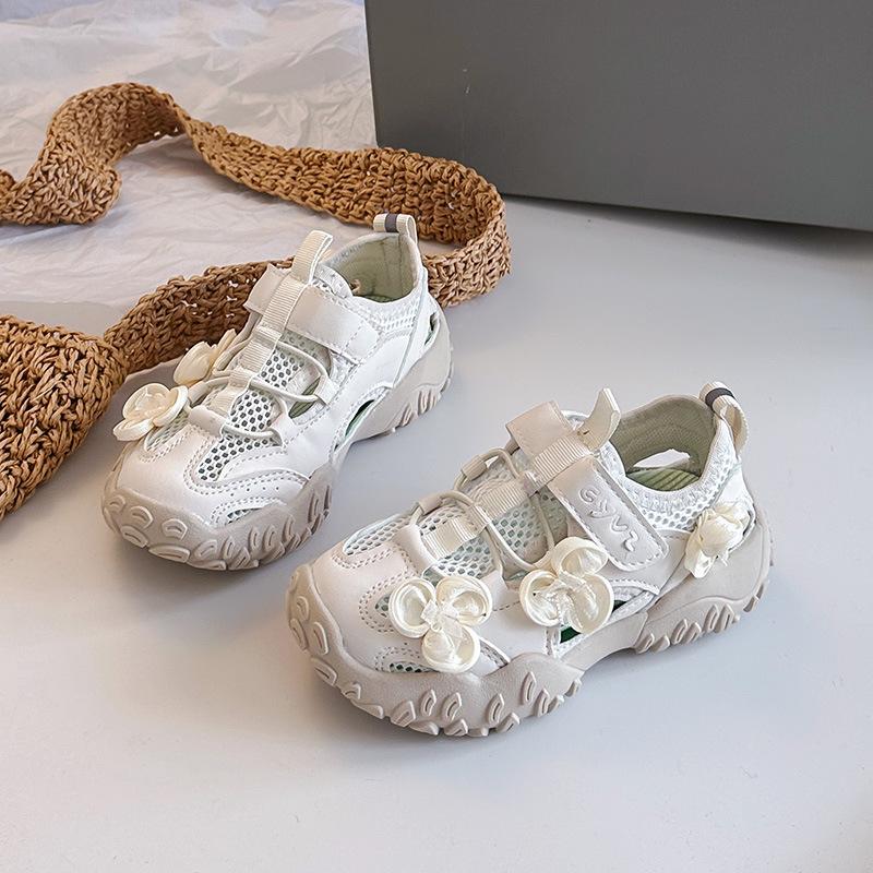 

Girls Pearl Bow Princess Sneakers2026New Summer Mesh Hollow Solid Color Sports Sandals Trendy 23Inner Length14.9cm бежевый