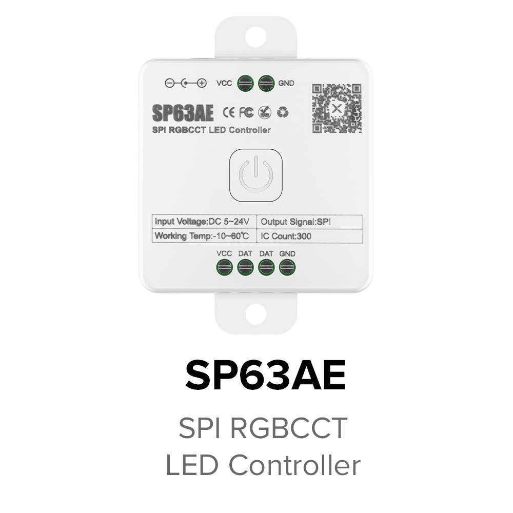 SP630E All In One LED Controller 5CH PWM SPI Pixels LED Light Strip WS2812B WS2811 SK6812 FCOB 5050 RGB RGBW CCT Music BT 5V-24V