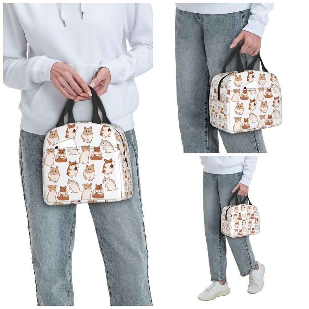 Cute Hamster Pattern Insulated Lunch Bag for Kids School Cooler Thermal Food Box Tote Portable Lunch Boxes Container