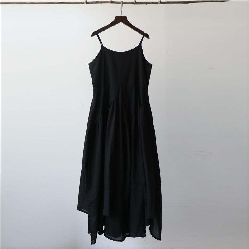 Spring And Summer New Cotton And Linen Women's Art Irregular Long Fairy Big Swing Suspender Dress