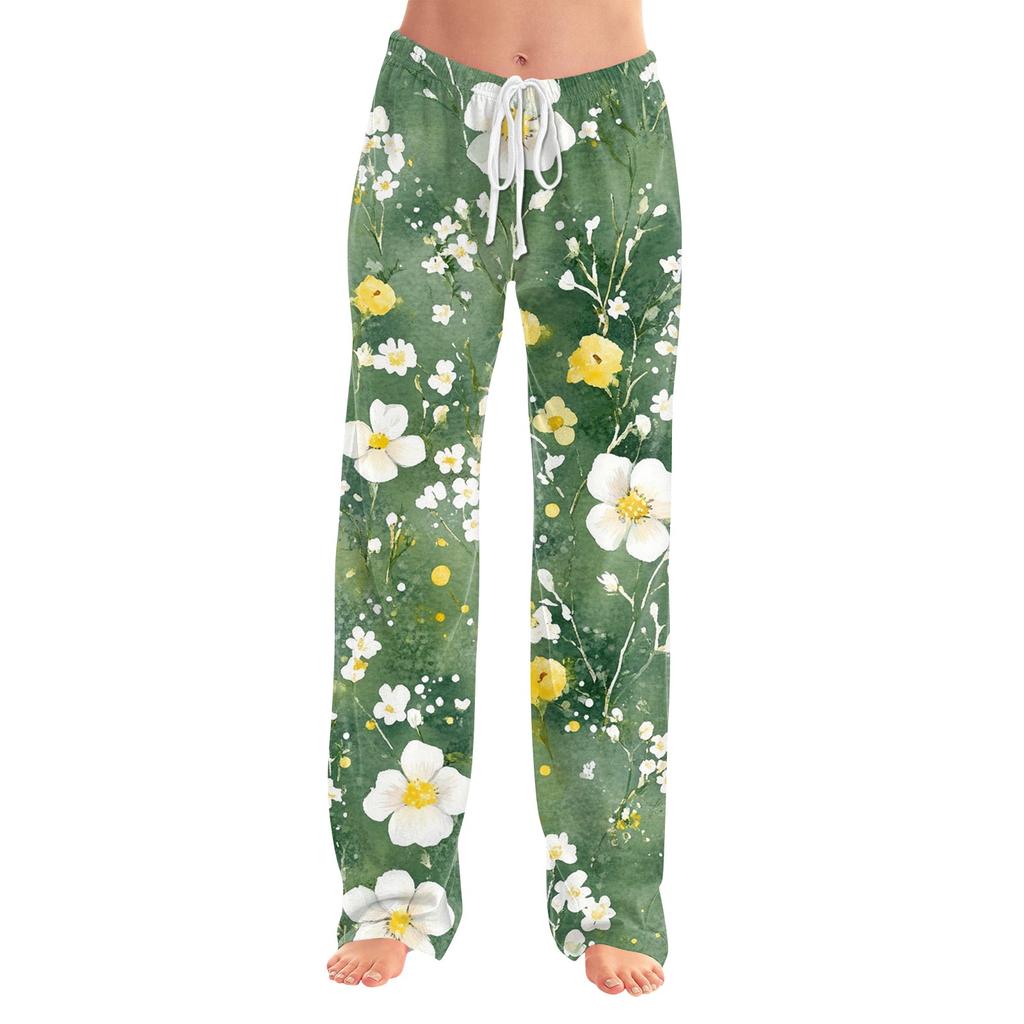 Womens Pajama Pants Sleepwear Casual Drawstring Elastic Waist Pants Comfy Straight Yoga Loose Trousers