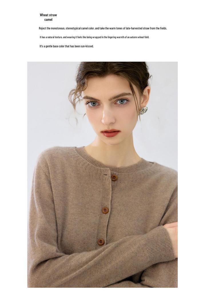 Cashmere Autumn/Winter Women's Round Neck Buttoned Cardigan