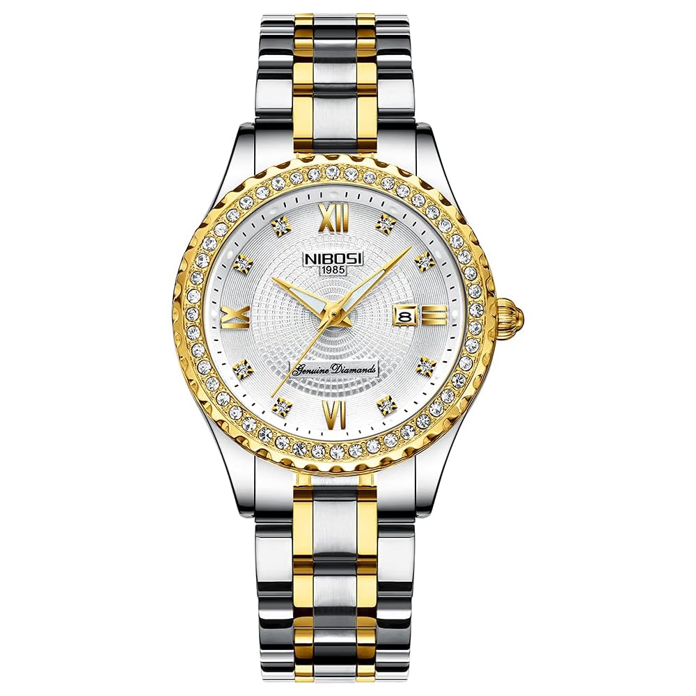 Elegant Women s Diamond Analog Quartz Watch Waterproof Gold Stainless Steel Casual Business Classic Date Display