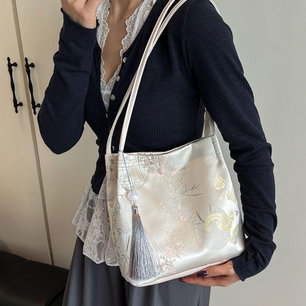 Cloth Embroidery Tote Bag Elegant Cheongsam Bag Casual Chinese Style Shoulder Bag  Daily
