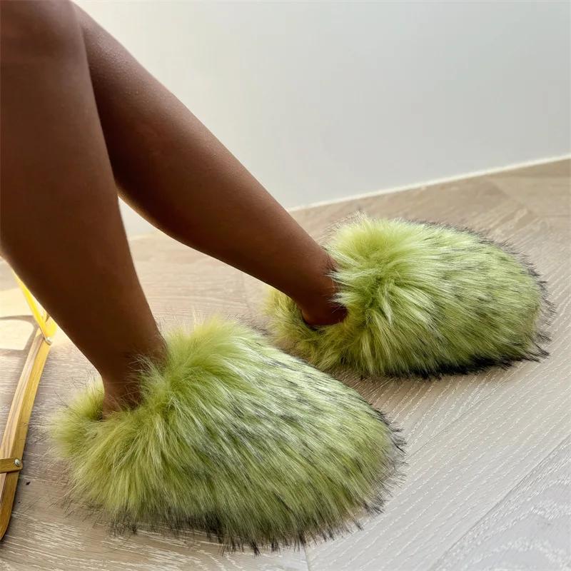 2025 Dam Vinter Tvättbjörnspäfflor Varma Plyschtofflor Flickor Lyxiga Pälsiga Fuskpäfflor Hem Bomullsskor Inomhus Päls-tofflor