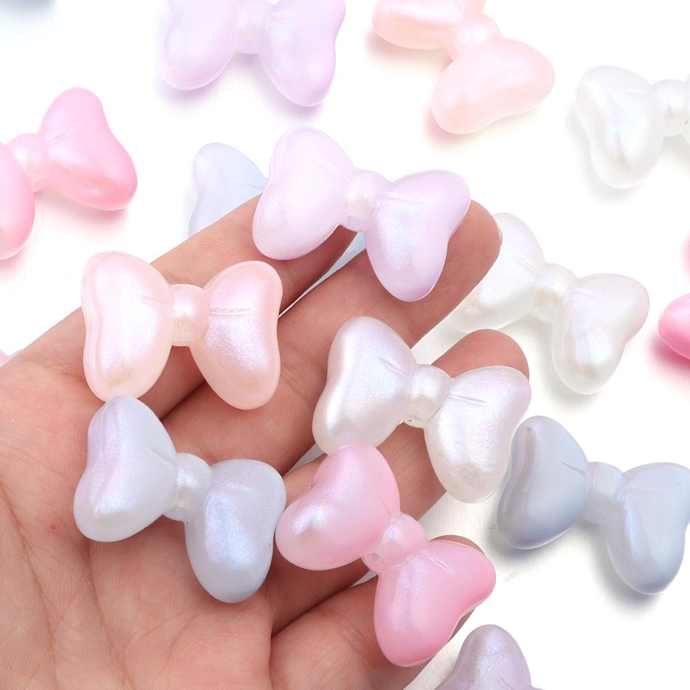 5Pcs Candy Color Bow Acrylic Beads Charms Cute Cream Color Bowknot Loose Beads for Bracelet Necklace Jewelry Making Accessories