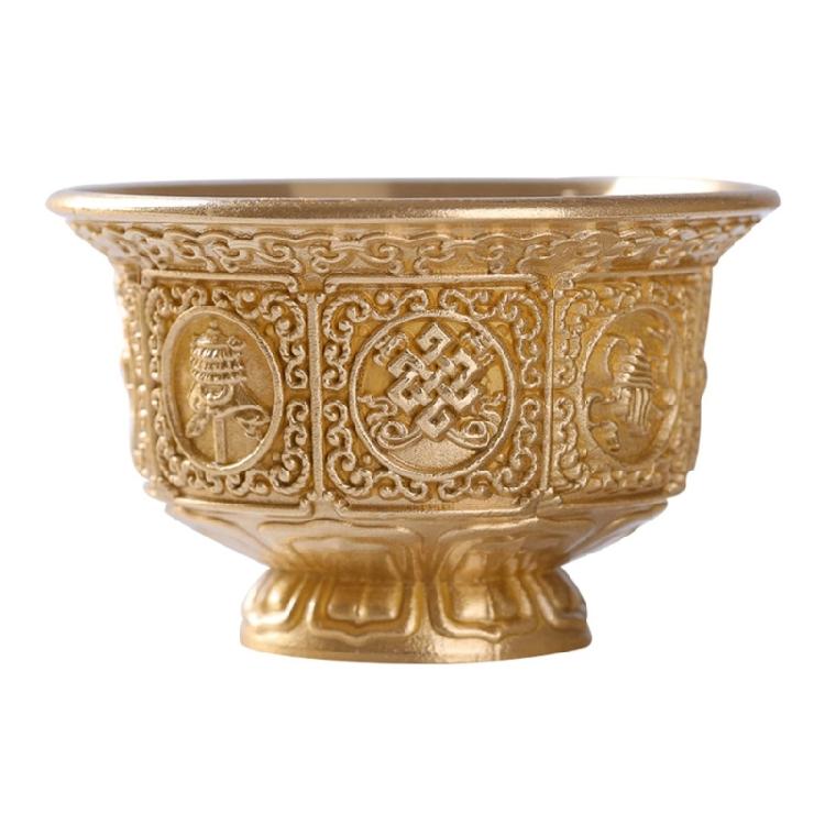Metal Offering Cup with Eight Auspicious Symbol Tibetan Water Bowl for Household Use Religious Buddhas Decoration