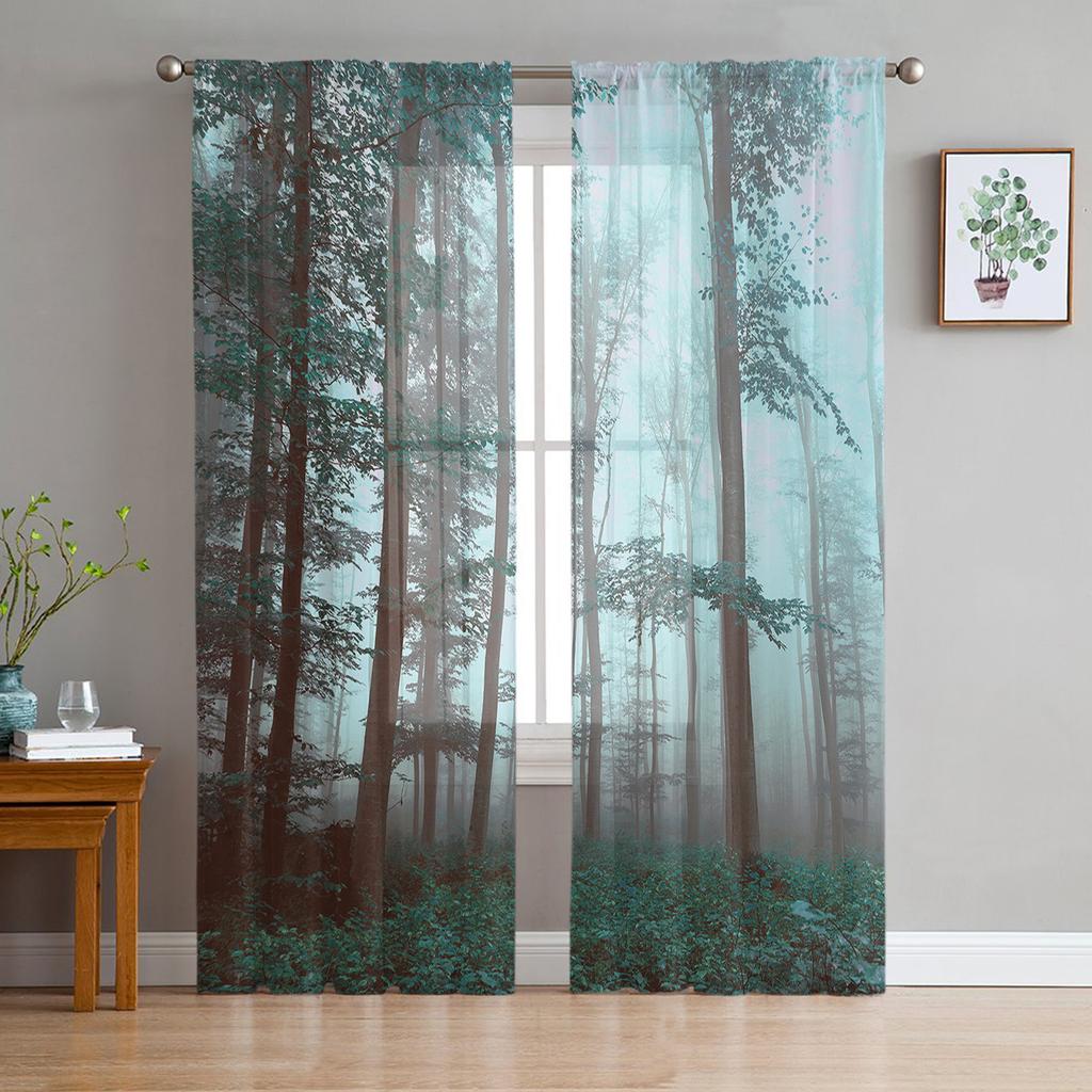 Youth Bedroom Sheer Curtains Autumn Wild Trees Forest Kitchen Study Curtains Living Room Holiday Decor Tulle Curtains