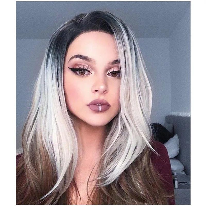 Peruci WHIMSICAL W Păr Sintetic Mix Culoare Blonduiri Păr Ondulat Bob Femei Cărare pe Mijloc Peruci Cosplay Fibră Rezistentă la Căldură pentru Femei