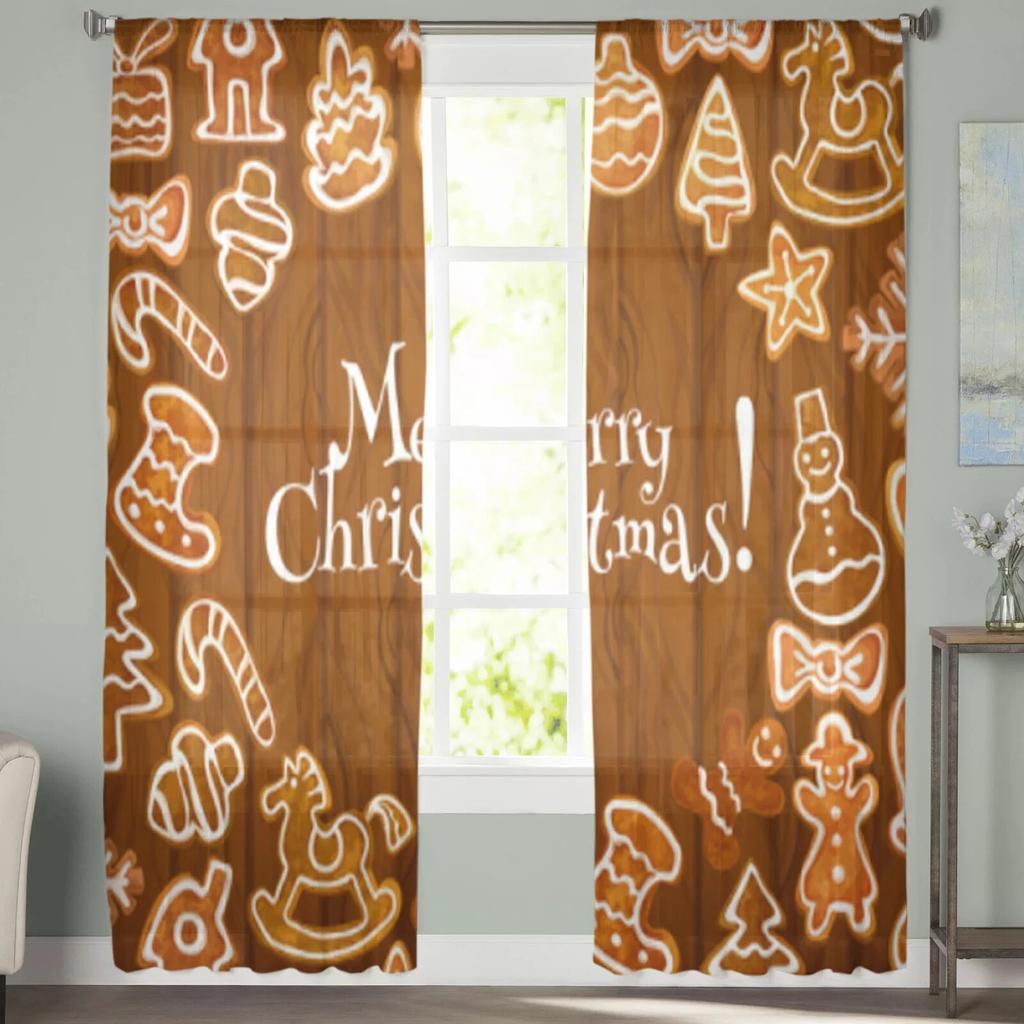 Christmas Cookie Tulle Window Curtain For Living Room Bedroom Voile Sheer Curtains Kitchen Treatments Drapes