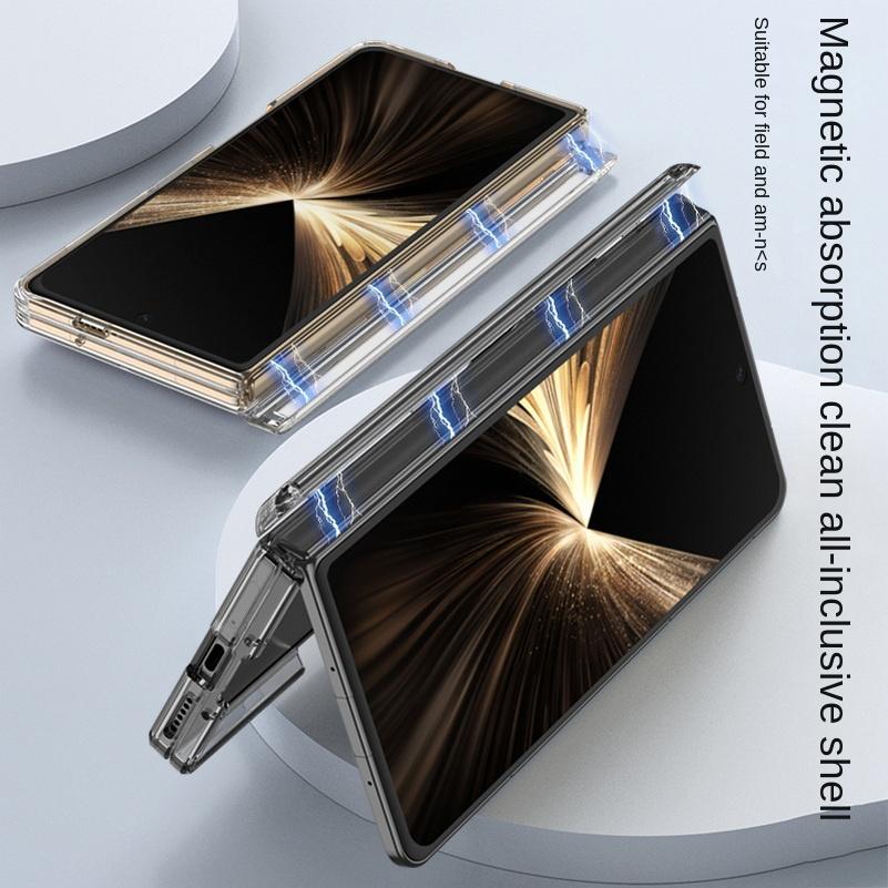 Wireless Charging Metal Magnetic Holder Transparent Soft side-wrapped Phone Case For Honor Magic V5 Camera Protect Cover