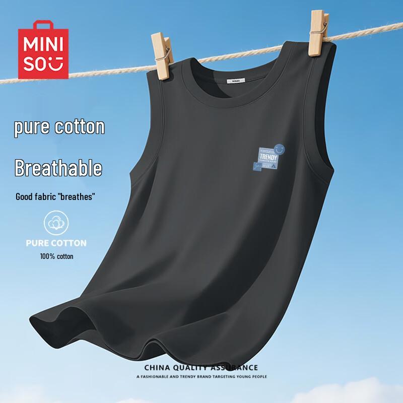 MINISO Men's Heavyweight Cotton Letter Print Sleeveless T-Shirt