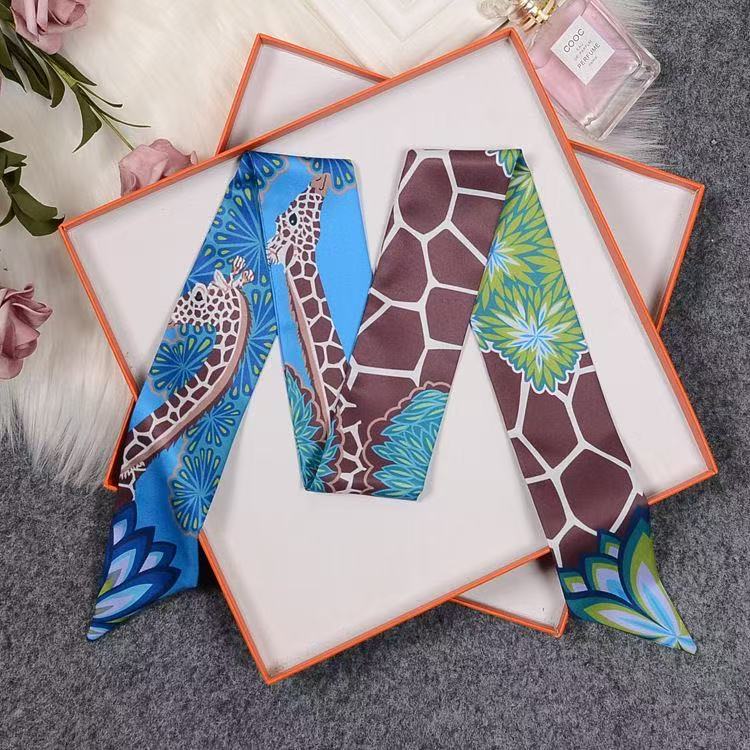Französisches Seidentuch Klein Lang Dekoratives Band Retro Stirnband Damen Köper Giraffe Taschengurt Band Wicklung 5*90cm