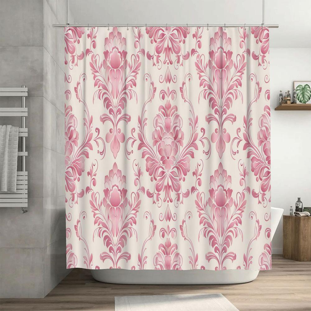 Vintage Pink Damask Shower Curtain Waterproof Home Decor Bathroom Accessories Decoration (180x180cm)