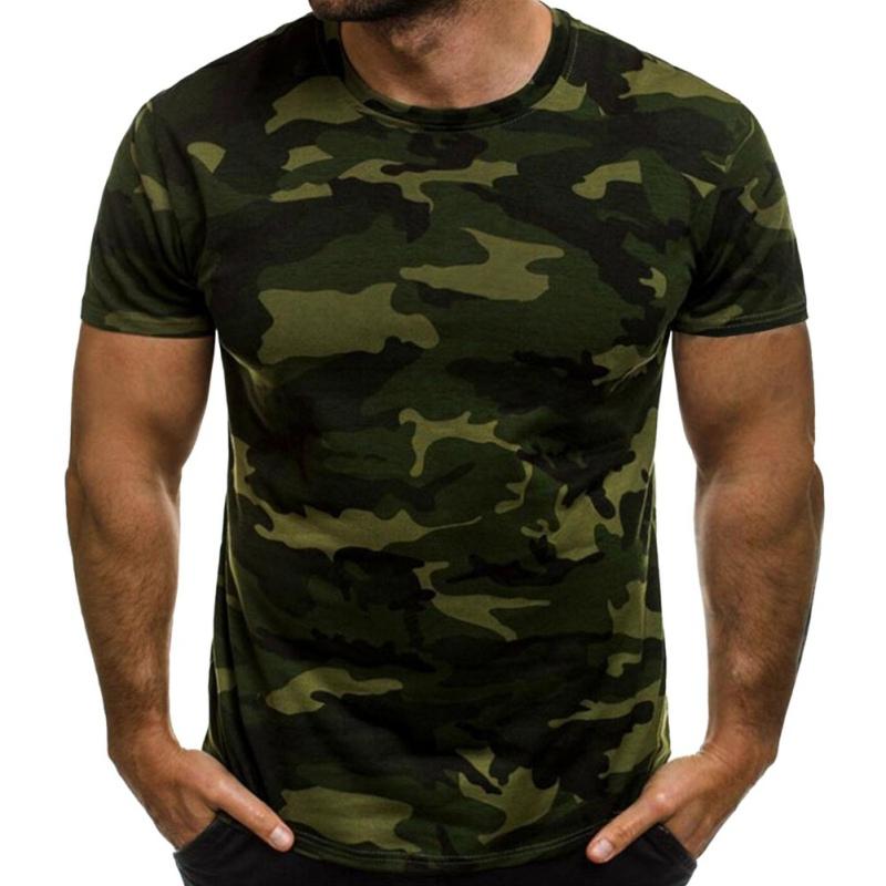 Pánské maskáčové tričko Sportovní Fitness Krátký rukáv Vintage košile s kulatým výstřihem