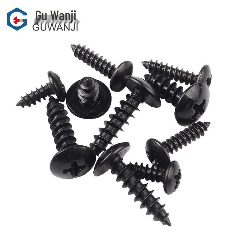 Iron Black Cross Pan Head Self-Tapping Screws, Large Round/Mushroom Head, Screw Nails M3/M4/M5