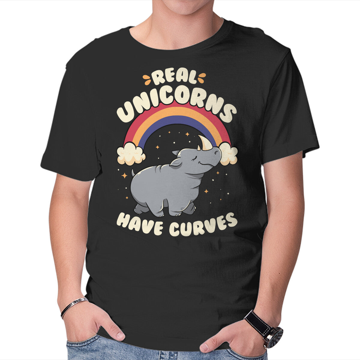 Unisex Crew Neck T-Shirt Real Unicorns Have Curves Graphic Short Sleeve Casual Tee S