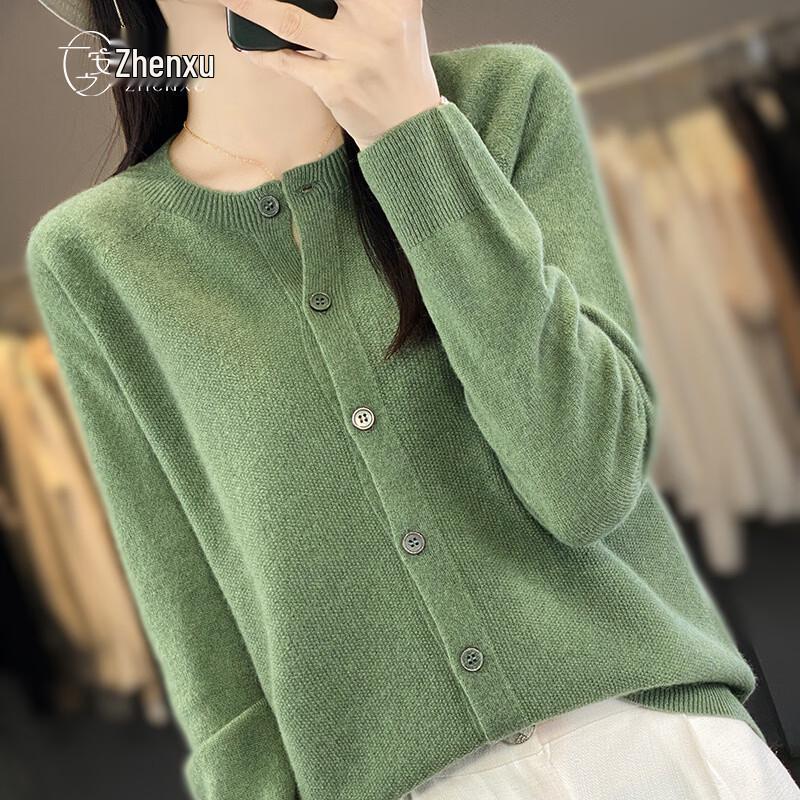 Women's 100% Merino Wool Round Neck Cardigan Sweater