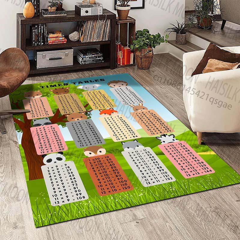 1PC Animal-themed multiplication tables Pattern Rug Carpets for Bedroom Living Room Sofa Mat Creative Door Mat Home Decor
