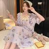 Princess Style Fattened And Enlarged Summer Short-Sleeved Nightgown Wrinkled Cotton Loose Large Size Sweet Cartoon Loungewear Can Be Worn Outside
