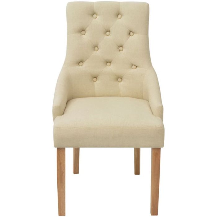 Chaises de salle à manger - VIDAXL - Lot de 4 - Avec accoudoirs - Crème Tissu
